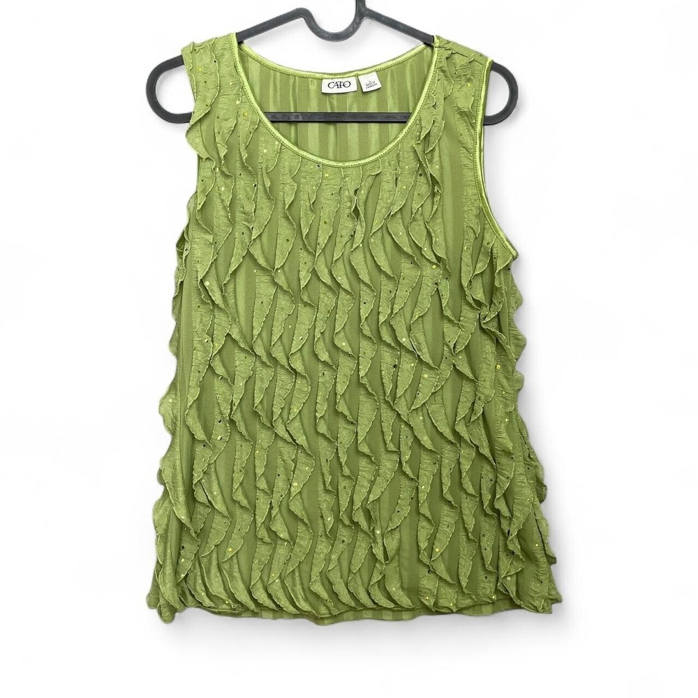 Green Ruffled Layered Sheer Tank Top Sleeveless Pullover Forest Fairy‎ Small